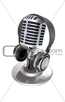 Microphone and headphone (3d illustration).