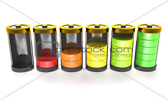 Rechargeable batteries with charge level (3d illustration).