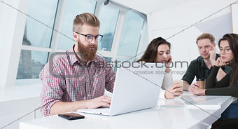 Businessman in office connected on internet network. concept of startup company