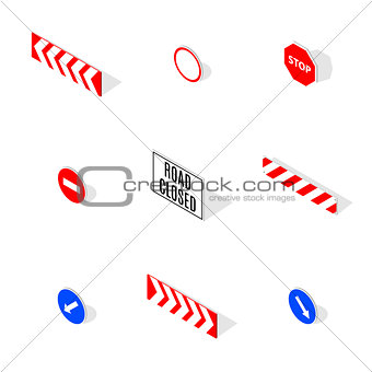 Under construction road sign in 3D isometric style, vector illustration.