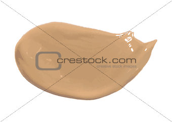 Smear of foundation lotion made with brush on white background. 