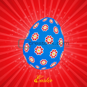 Blue decorated Easter egg on Red Star burst