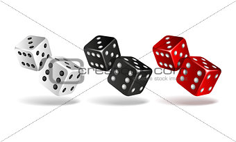 Set of falling dice isolated on white.