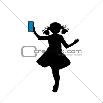 Silhouette girl with phone in her hand