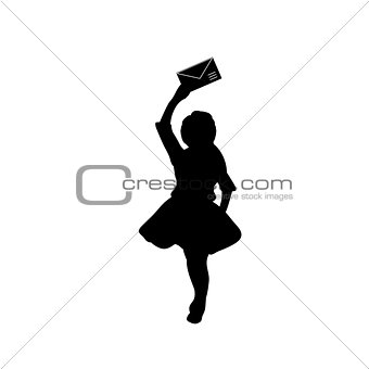 Silhouette girl with a letter in her hand