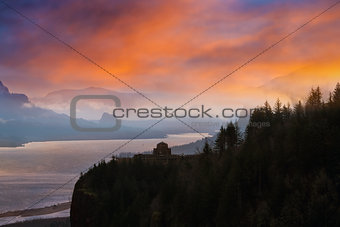 Crown Point at Columbia River Gorge during Sunrise