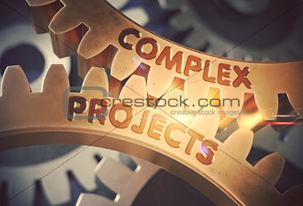 Golden Gears with Complex Projects Concept. 3D Illustration.