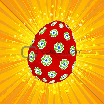 Red decorated Easter egg on yellow background