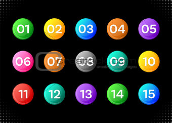 Fifteen colorful numbers icons
