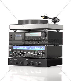 Set of sound radio devices (3d illustration).