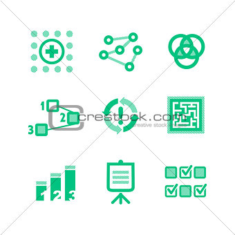 Nine green icons describing a business processes