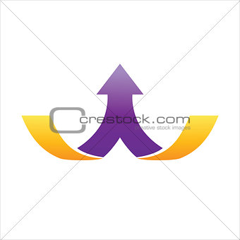 1 purple arrow divided from middle on 2 gold lines