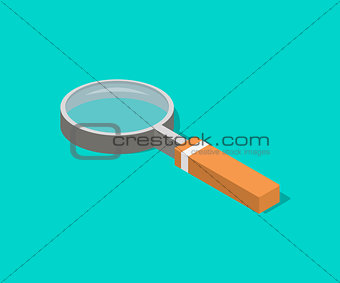an isometric magnifying glass with flat style and shadow