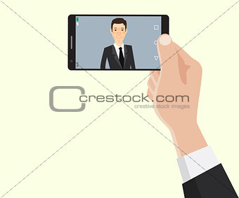 face recognition id technology with business man hand holding a smartphone