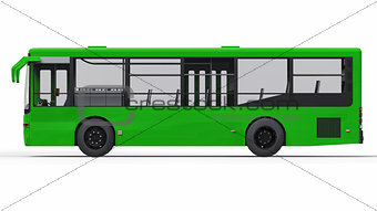 Small urban green bus on a white background. 3d rendering.