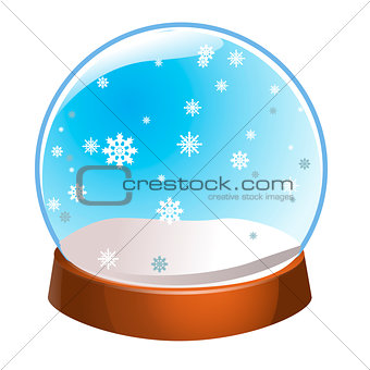 Snow globe with snowflakes inside isolated on white background. Christmas magic ball. Snowglobe vector illustration. Winter in glass ball, crystal dome icon
