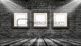 3D picture frames hanging in an old grunge interior