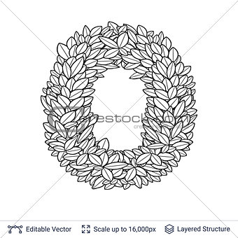 Letter O symbol of white leaves.