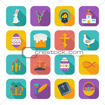 Color flat Easter Icons.