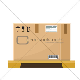 Vector Empty Cardboard box on wooden pallet with flat and solid color style design.