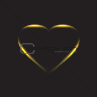 Golden heart silhouette with dark background.