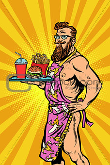 Sexy male waiter fast food restaurant