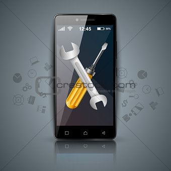 Digital gadget, smartphone,tablet, wrench, screwdriver icon. Business infographic.