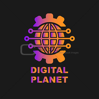 Digital tech - vector business logo template concept illustration. Gear electronic factory sign. Cog wheel technology symbol. SEO emblem. Design element.