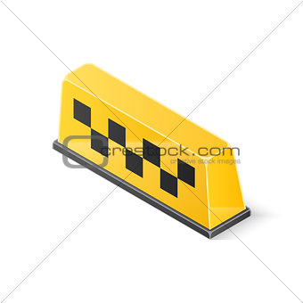 Yellow roof taxi sign isolated on white background. Isometric vector illustration