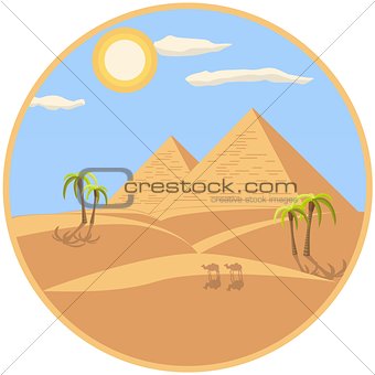 Egyptian Pyramids Illustration In A Circle Frame