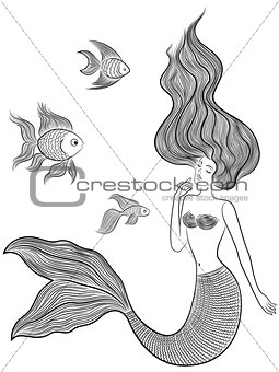 Wonder Mermaid with three fishes