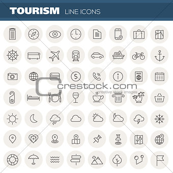 Big travel, tourism and weather linear icons