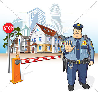 Police patrol, sheriff, stop sign, barrier.