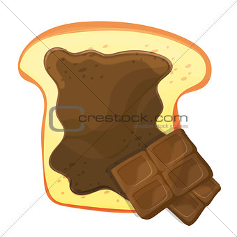 Slice vector of bread or toast with brown sweet chocolate isolated illustration