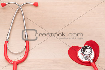 healthcare and medicine, stethoscope and red heart symbol, healthy and insurance, world health day concept