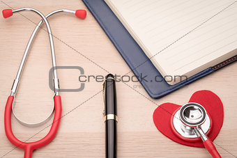 healthcare and medicine, stethoscope and red heart symbol, healthy and insurance, world health day concept