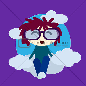 Cute Little Boy In Love With Hearts And Glasses Sitting On a Cloud Vector Card