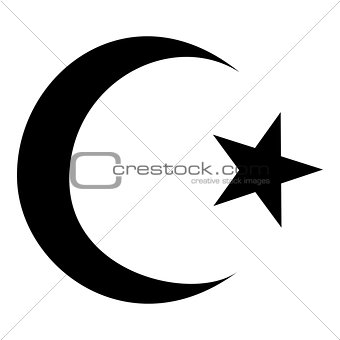 Symbol of Islam crescent and star with five corners icon black color illustration flat style simple image