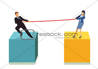 a couple are pulling each other on the rope, illustration
