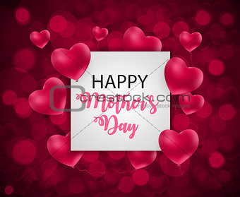 Happy Mother`s Day Cute Background with Hearts Vector Illustration