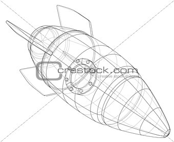 Rocket sketch. Vector rendering of 3d