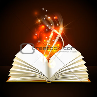 Open book with mystic bright light