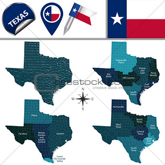 Map of Texas with Regions