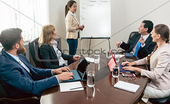 Multi-ethnic group of business people analyzing a project