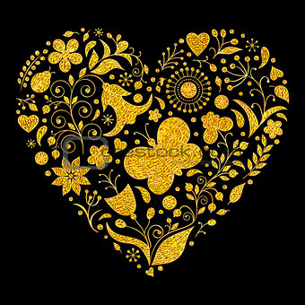 golden floral valentines heart