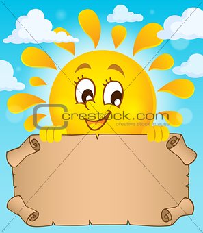 Happy sun holding parchment theme 1
