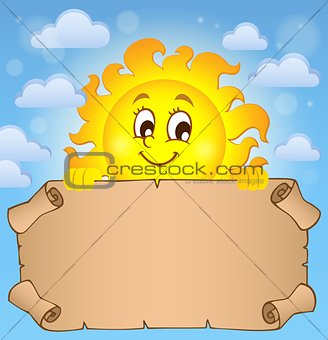 Happy sun holding parchment theme 2
