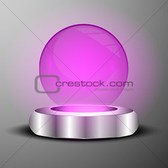 illustration of clear purple illuminated sphere on plate emblem.
