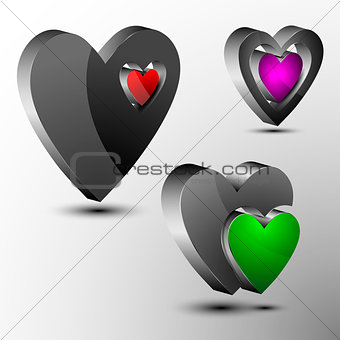 Set of 3d hearts futuristic logo