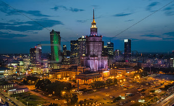The Palace of Culture and Science in Warsaw at night